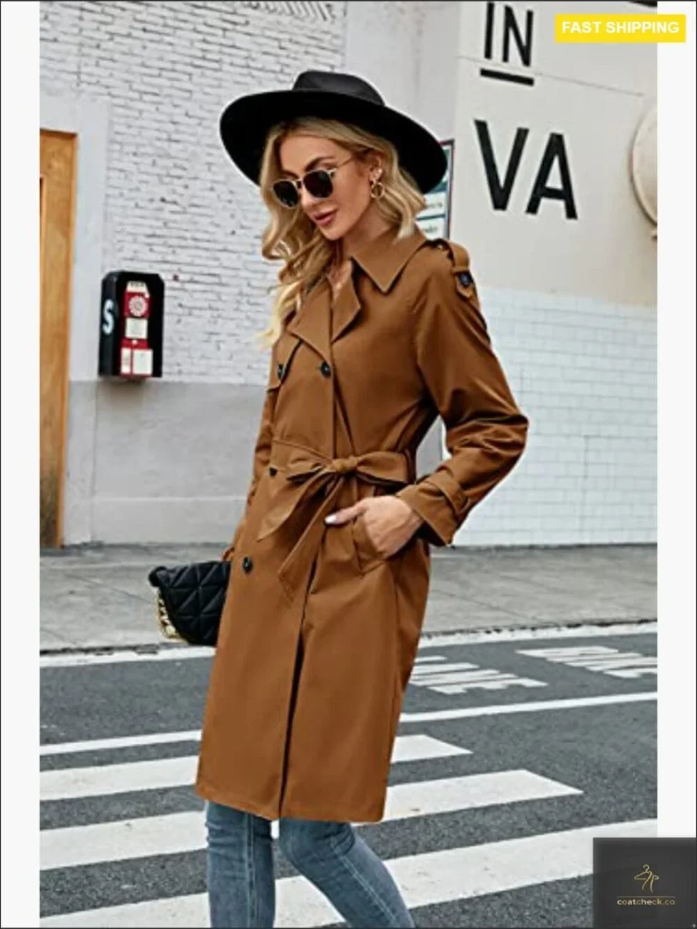 Classic Slim Fit Trench Coat Elegant Windproof Double Breasted Belted Overcoat - Picture 2 of 7